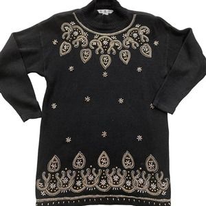 Vintage 90’s Knit And Gold Beaded Tunic Sweater Size M